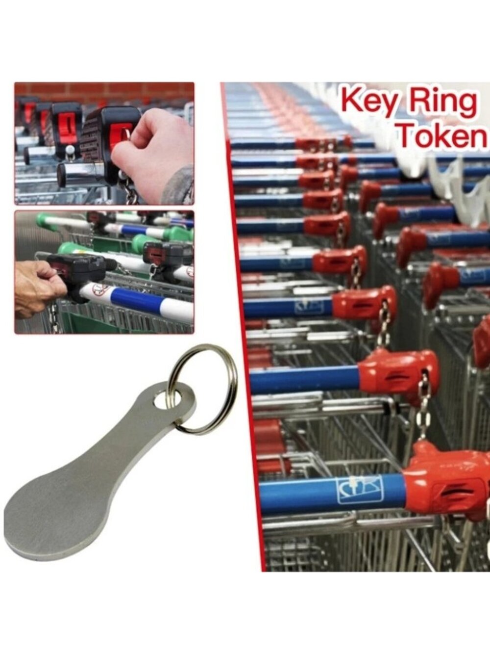 2pcs Metal Shopping Cart Tokens: Trolley Key Ring Coin Holder Keychain - NEW - Picture 3 of 8
